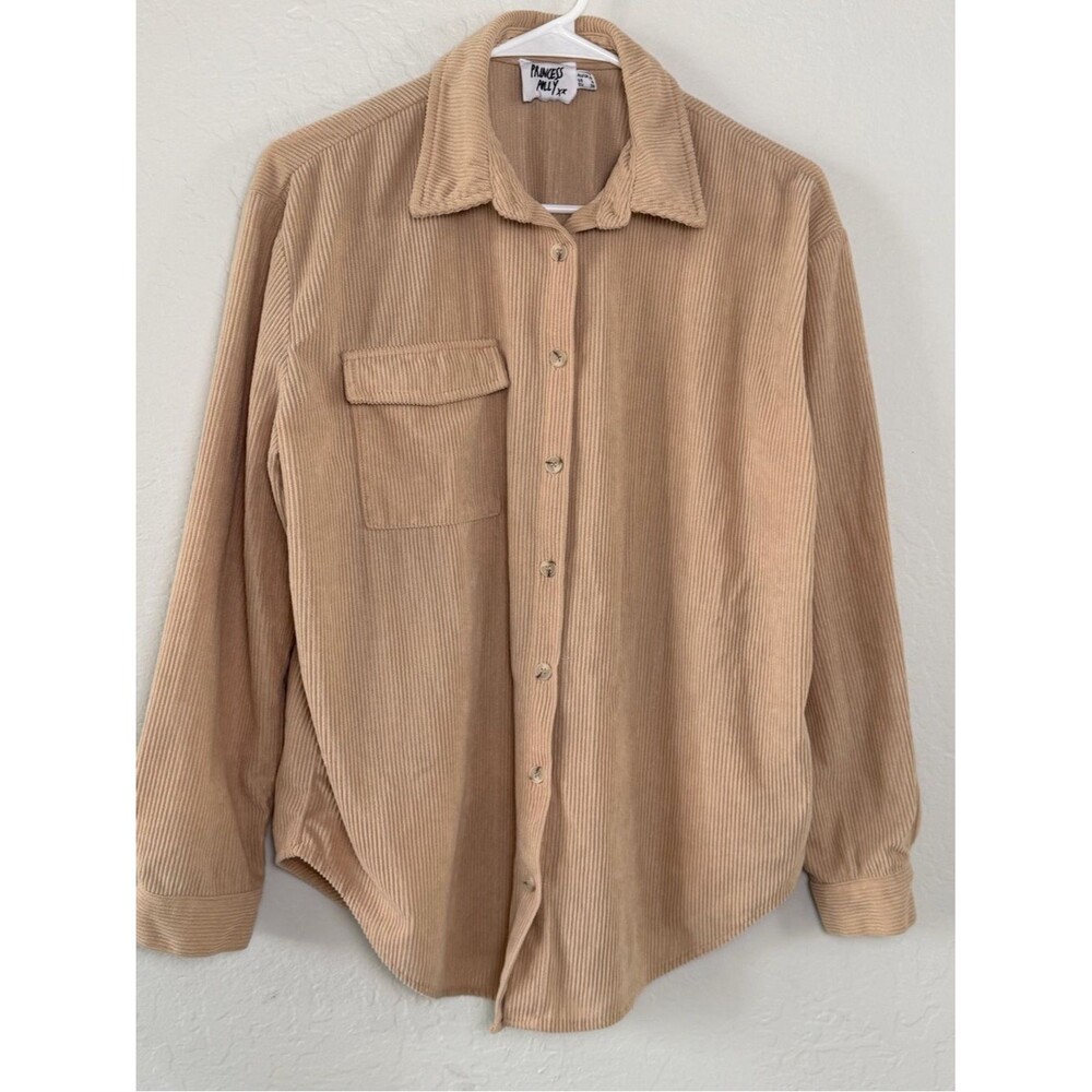 Princess Polly Beige Corduroy Button Down Shirt Shacket Size 4